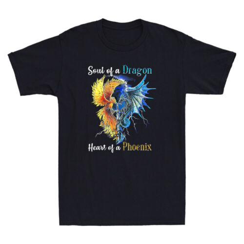 T-shirt da uomo Soul Of A Dragon Heart Of A Phoenix divertente vintage a maniche corte - Foto 1 di 8