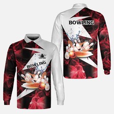Personalized Name Bowling 3D Long Sleeve Polo Shirt for Men Women Bowling Team