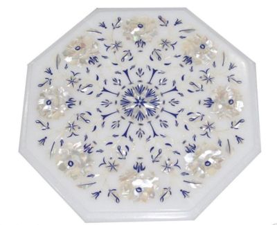 12'' marble corner Table Top semi precious stones floral handmade Inlay work