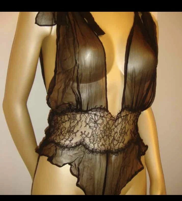 Victoria's Secret Designer Collection S,M,L Body TEDDY Una Pieza Seda NEGRO Foto 2 de 4