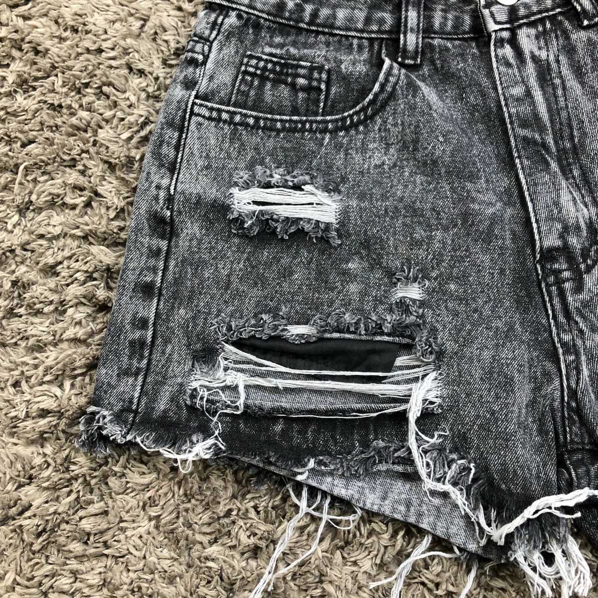 SHEIN Womens Jeans Shorts XS Distressed Frayed High Rise Waist