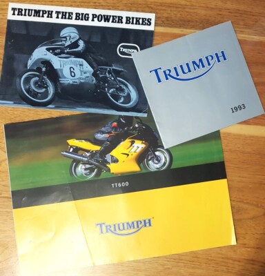 Three early Triumph motorcycle sales brochures 1993 FREE POST