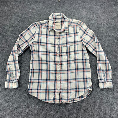 American Eagle Shirt Womens Medium Blue Pink Boyfriend Fit Button Up Plaid 