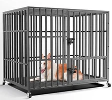 L/XL/XXL Heavy Duty Dog Cage Large Dog Training Reduce Barking Wheels Pet Kennel