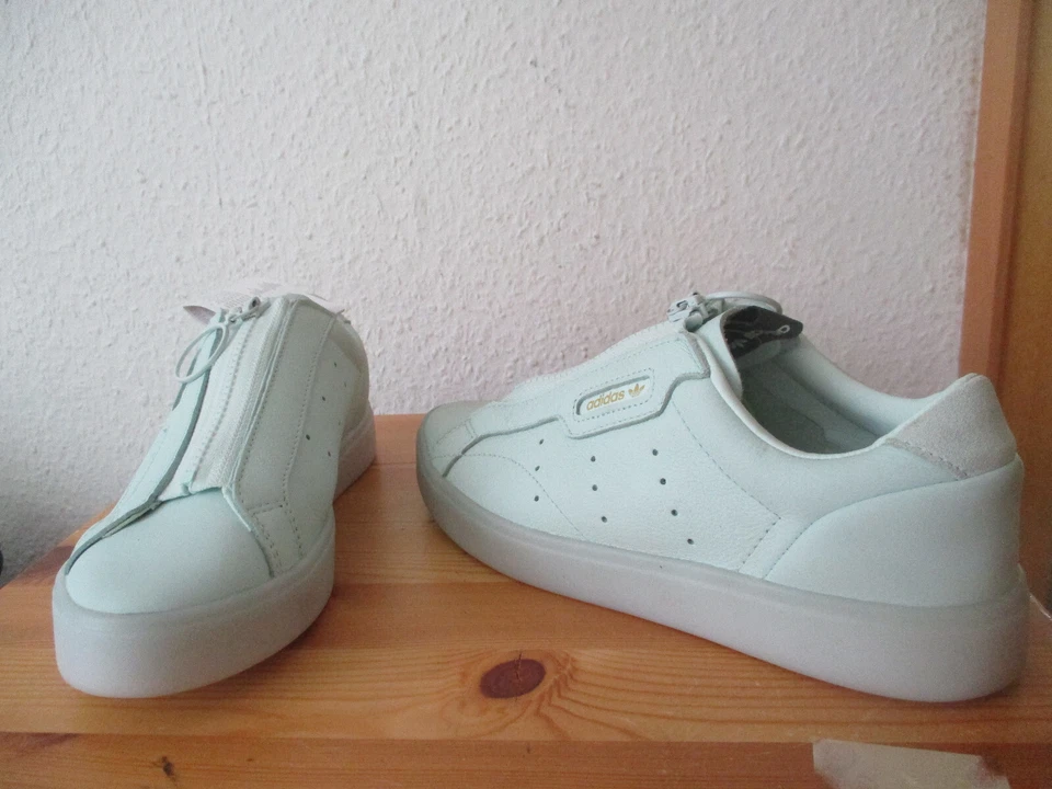 NEU Sneaker Damen Gr. 38 ADIDAS SLEEK Z W lindgrünn / ägäis Reißverschluss Leder - Bild 1 von 4