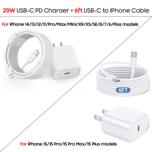 OEM Original iPhone 15 14 13 12 Pro Max Charger Cable 3/6/10ft 20W Power Adapter - Picture 4 of 19