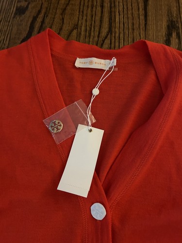 NEW TORY BURCH Simone Cardigan Logo Button Sweater Size XS Spark Red NWT - Picture 3 of 5