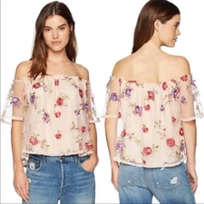 BB dakota Blush Pink Lemonade Embroidered Top Off Shoulder Stassi Floral Boho