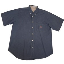 Vintage Bugle Boy Mens Large Button Front Shirt Navy Blue Short Sleeve 90s Clean