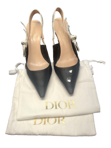 Dior J'Adior Slingback Pump Black Patent Calf Skin Size 39 US 9 very good cond.