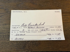 Bill Quackenbush Bruins Red Wings HOF signed autographed Hockey 3x5 index card
