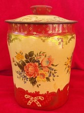 Vintage Tin George W. Horner & Co. Red Floral & Birds Biscuit Tin