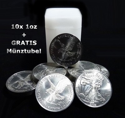 10x 1 oz Titan Medaille + GRATIS Münztube (American Eagle USA Liberty Unze 2026)