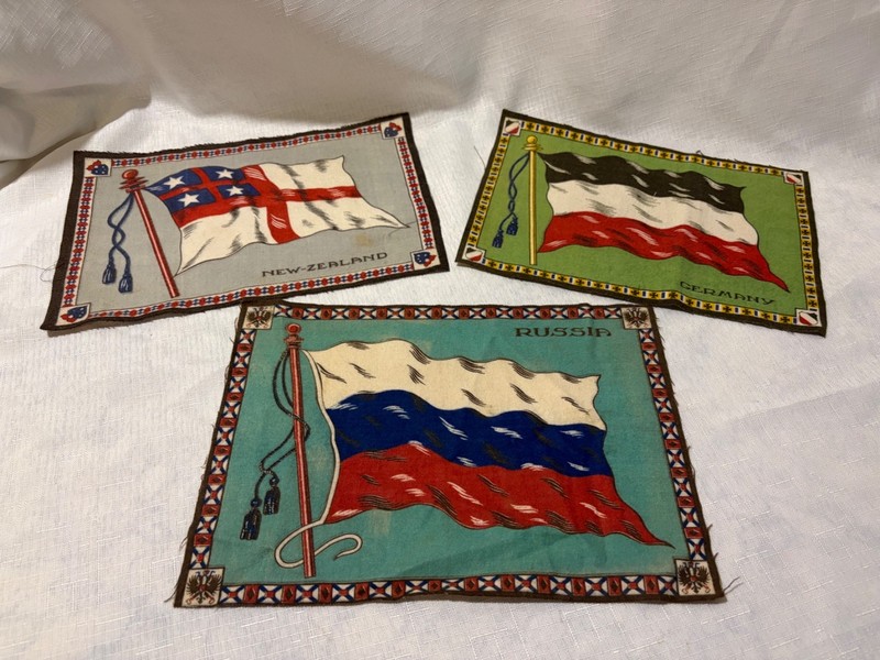 Tobacco Cigar Box Felt Flannels Flags, Lot of 3,  Rare!