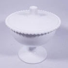 Vintage MCM White Beaded Edge Pedestal Covered Bonbon Milk Glass COMPOTE DISH