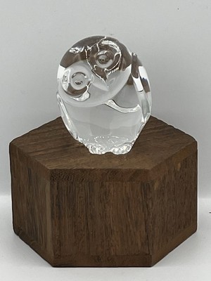 Vintage Steuben Signed Crystal Owl Paperweight/Hand Cooler