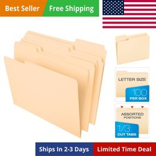 File Folders, 100 Pack, Durable Manila Folders, Letter Size 8.5" x 11", 3 Top...
