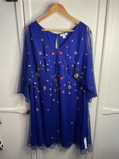 Monsoon Stephanie Blue Embellished Tea Dress RRP £150 UK 22 Occasion Party Races