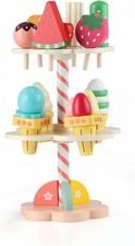Wondertoys Wooden Ice Cream Stand Pretend Play Kitchen Food Toy Set