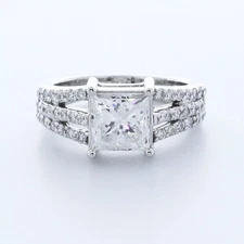 Side Stone Engagement Ring 14K Gold 2.85 Carat Princess Lab-Grown Diamond G VS2