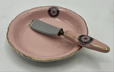 Butterdose Steingut rosa Moulin des Loups - Rotary International & passendes Messer