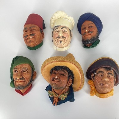 Vintage Bossons Chalkware Character Heads Lot of 6 Wall Plaques England 1960's 