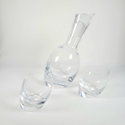 Genuine Nambe ''Tilt'' Decanter & 2 Double Old Fashioned Glasses - See PICTURES