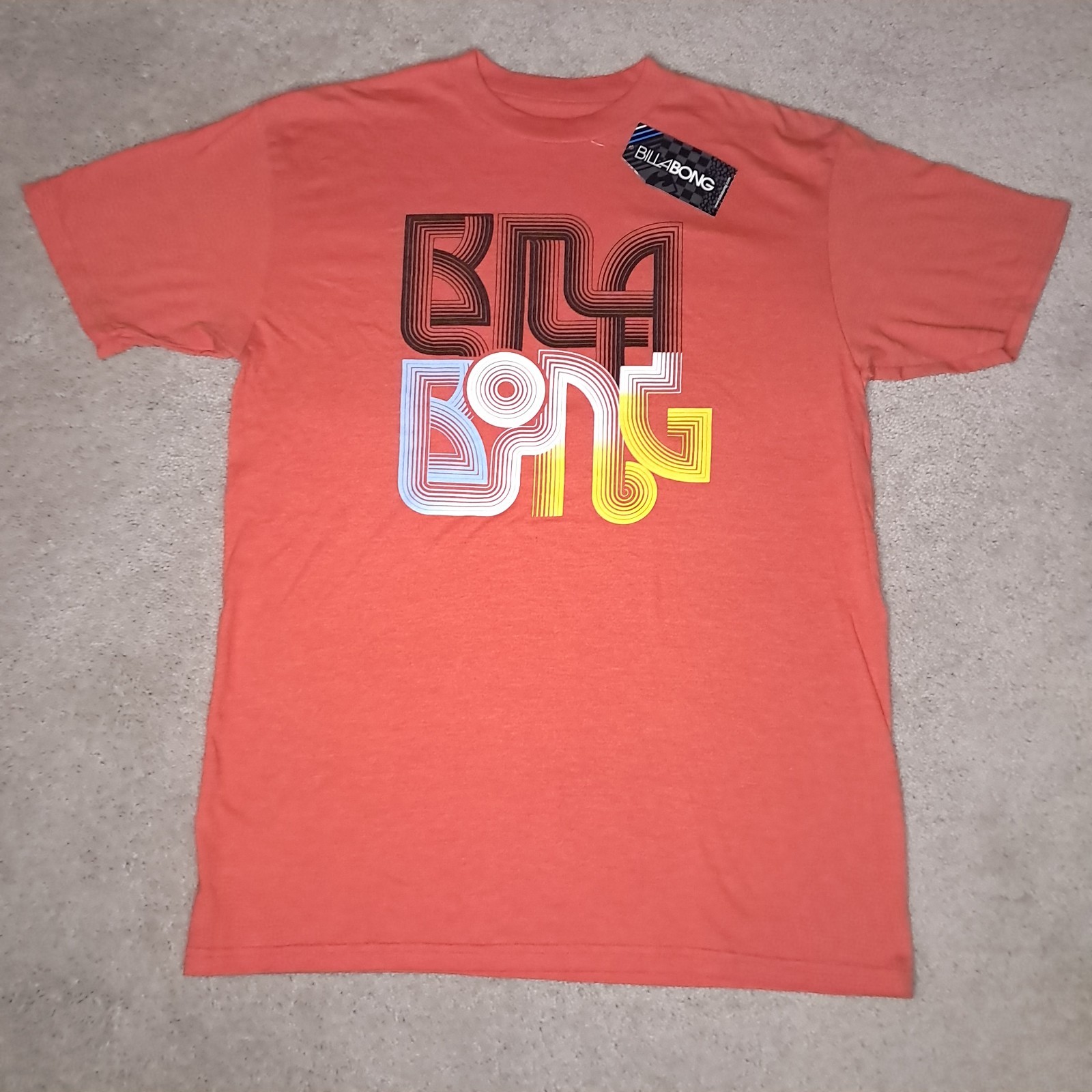 Y2K Billabong Surf T-shirt Mens Medium Orange Creativeness Spellout Logo 3590₽