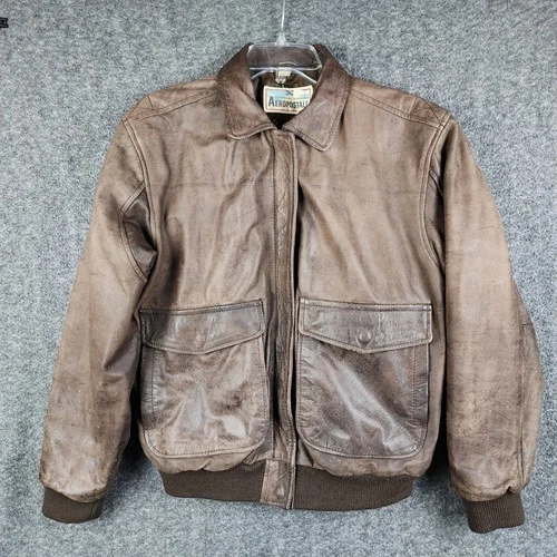 Aeropostale Jacket Mens S Vintage 80s Bomber Brown Leather Compagnie Generale - product listing photo