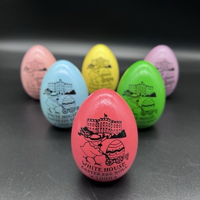 2000 White House Easter Egg Roll 6 Wood Eggs Bill And Hillary Clinton*photo*flaw