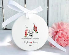 Custom First Christmas Ornament 2025   Reindeer Gift for Couple with Names
