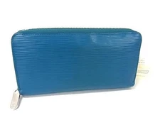 LOUIS VUITTON Epi Zippy Wallet M60311 Cyan Leather Unisex Round Zipper
