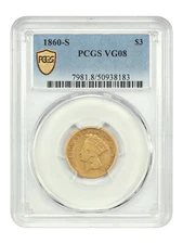 1860-S $3 PCGS VG08 - Three Dollar - Better Date Princess