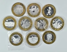 Lot of (10) .999 Fine Silver Center Casino Chip $10 Token - Mixed Random