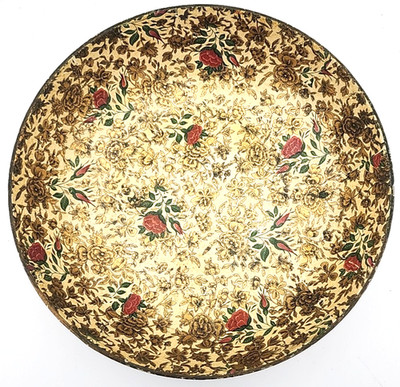 Vintage 9'' Paper Mache Bowl   Gold w/Pink Roses   Highmount Alcohol Proof  Japan