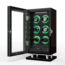LED Automatic 6 Watch Winder Display Case with Remote Control Fingerprint Unlock