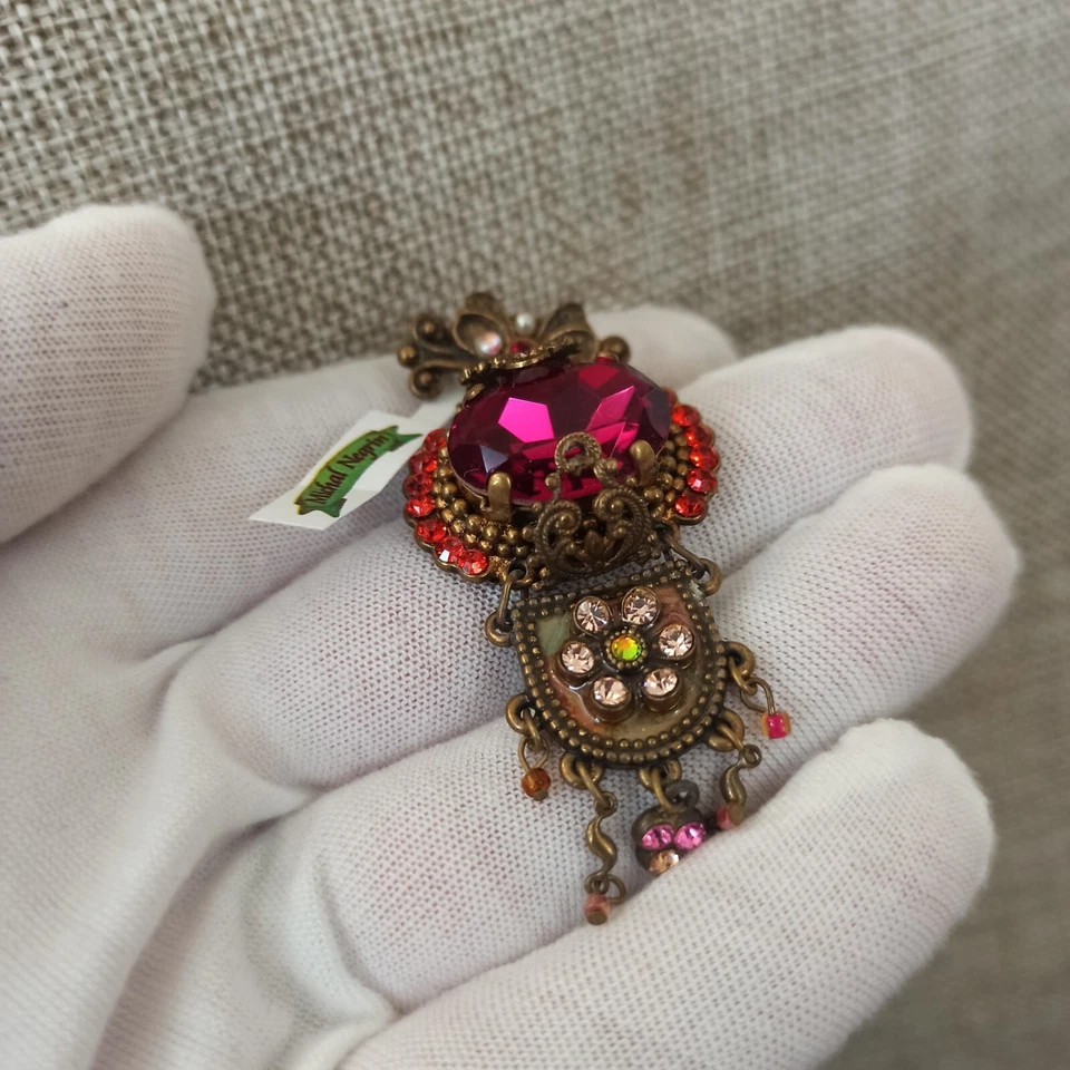 Michal Negrin Brooch Noah Hot Pink Deco Medallion Enamel With Swarovski Crystals - Image 2 of 4