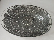 Vintage Silver Lace Scalloped Glass Oval Bowl 12.5 " (AX-1-M-6)