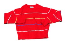 Vintage Sears Red w Stripes Knit Acrylic Sweater Kids Size Large 6-6x