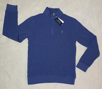 New Polo Ralph Lauren Boys XL 18-20 Blue Cotton Mesh Quarter Zip Pullover NWT