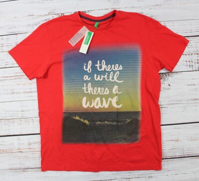 NWT UNITED COLORS OF BENETTON L MEN S T SHIRT IF THERE IS A WILL THERES A WAVE