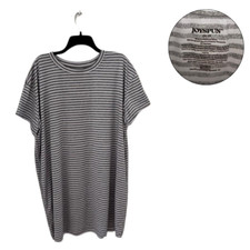 Joyspun Women s 2X-3X Gray White Striped Lounge Sleep Shirt Oversized Tee