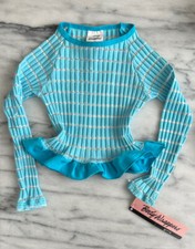 Body Wrappers Girl's Dance Top size 4 6 Aqua Blue Long Sleeve Ruffle