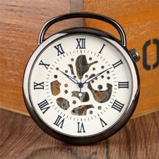 Steampunk Open Face Men's Hand-winding Mechanical Pocket Watch Pendant Chain