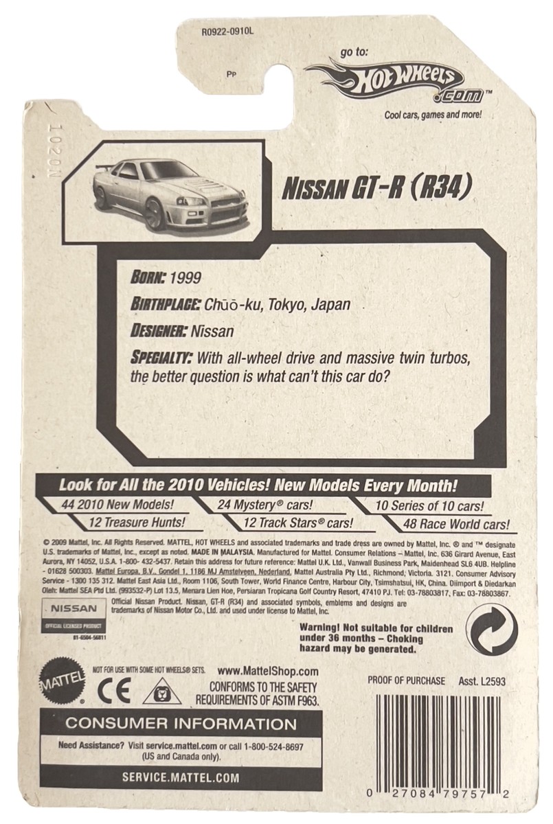 HOT WHEELS NISSAN SKYLINE GT-R R34 2010 NEW MODELS RARE | eBay