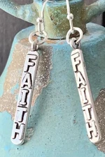 Etched Silver FAITH Dangle Earrings. Love. Believe