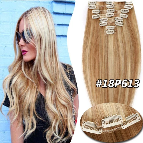 100% Echthaar Clip In Remy Haarverlangerung Extensions Glatt 8 Tressen Dick Lang - Bild 9 von 37
