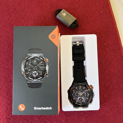 HT3 Mens MIlitary Style Smart Watch, Black, Round Face Black Band