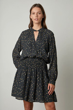 VELVET By Graham & Spencer Felicity Long Sleeve Boho Dress Charcoal $229 C3