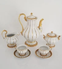 Fine Meissen BAROQUE GOLD Heavy Gilt Tea Set w/ Teapot & 2 Cups, 24K Gold Leaf 